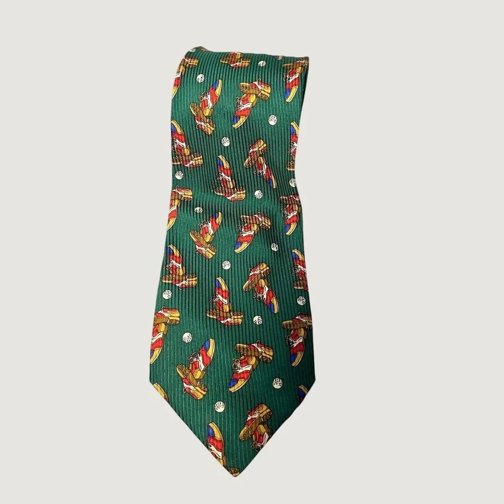 Fendi Cravatte Mens Green 100% Silk Golf Shoes Pattern Italian Designer Neck Tie